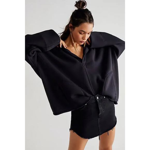Free People Black Oversized Sweatshirt - Picture 1 of 10